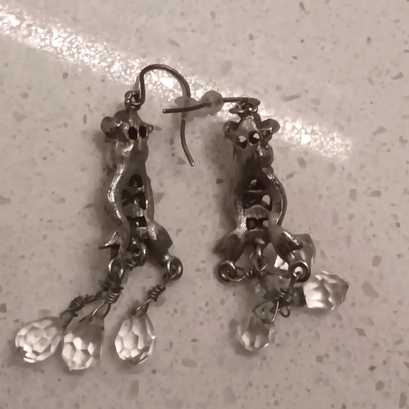 Crystal Faux Pearl Dangle Silvertone Earrings - Picture 2 of 4